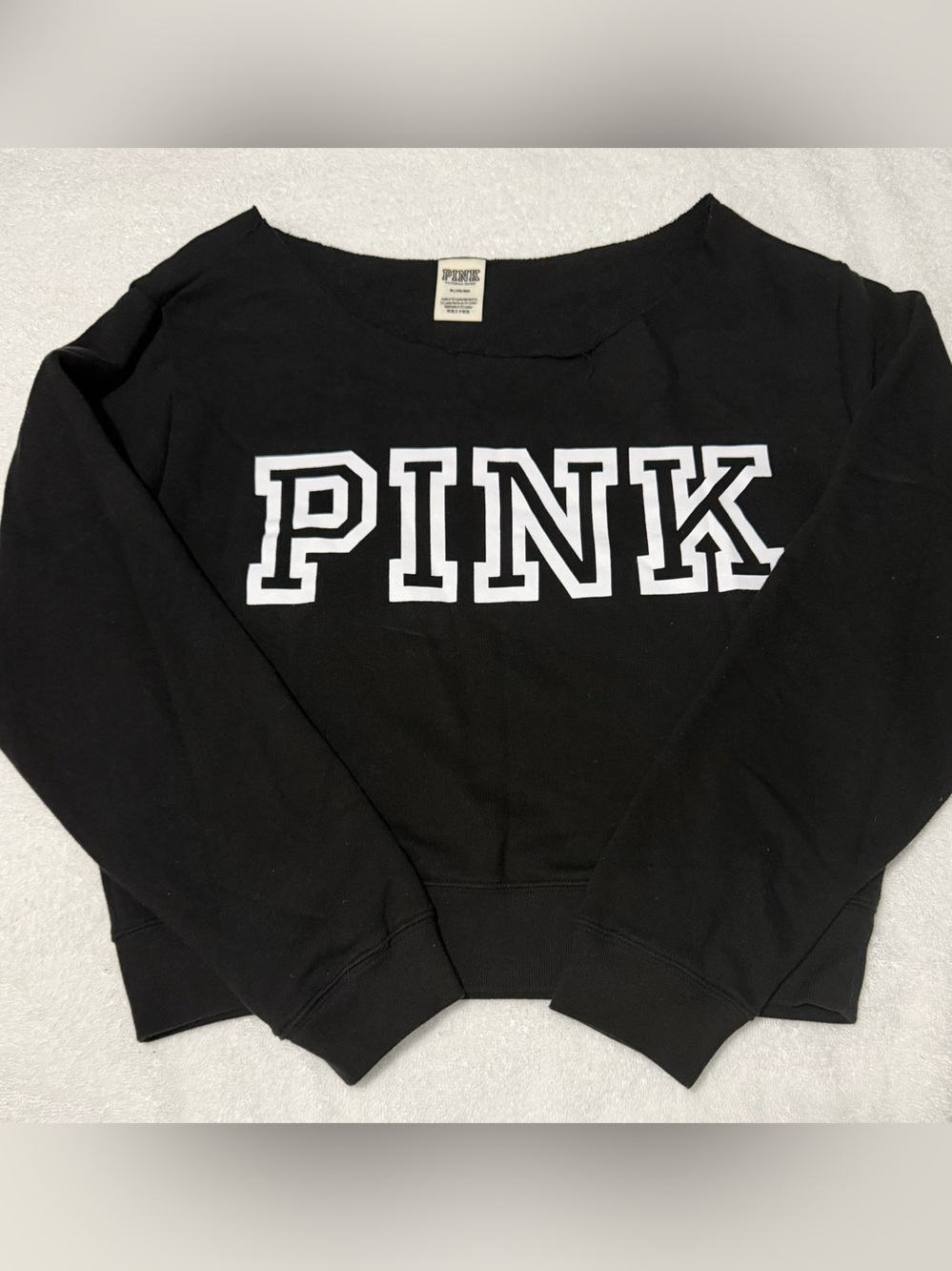 Women PINK by Victoria's Secret Black Off the Shoulder Sweatshirt Size Medium